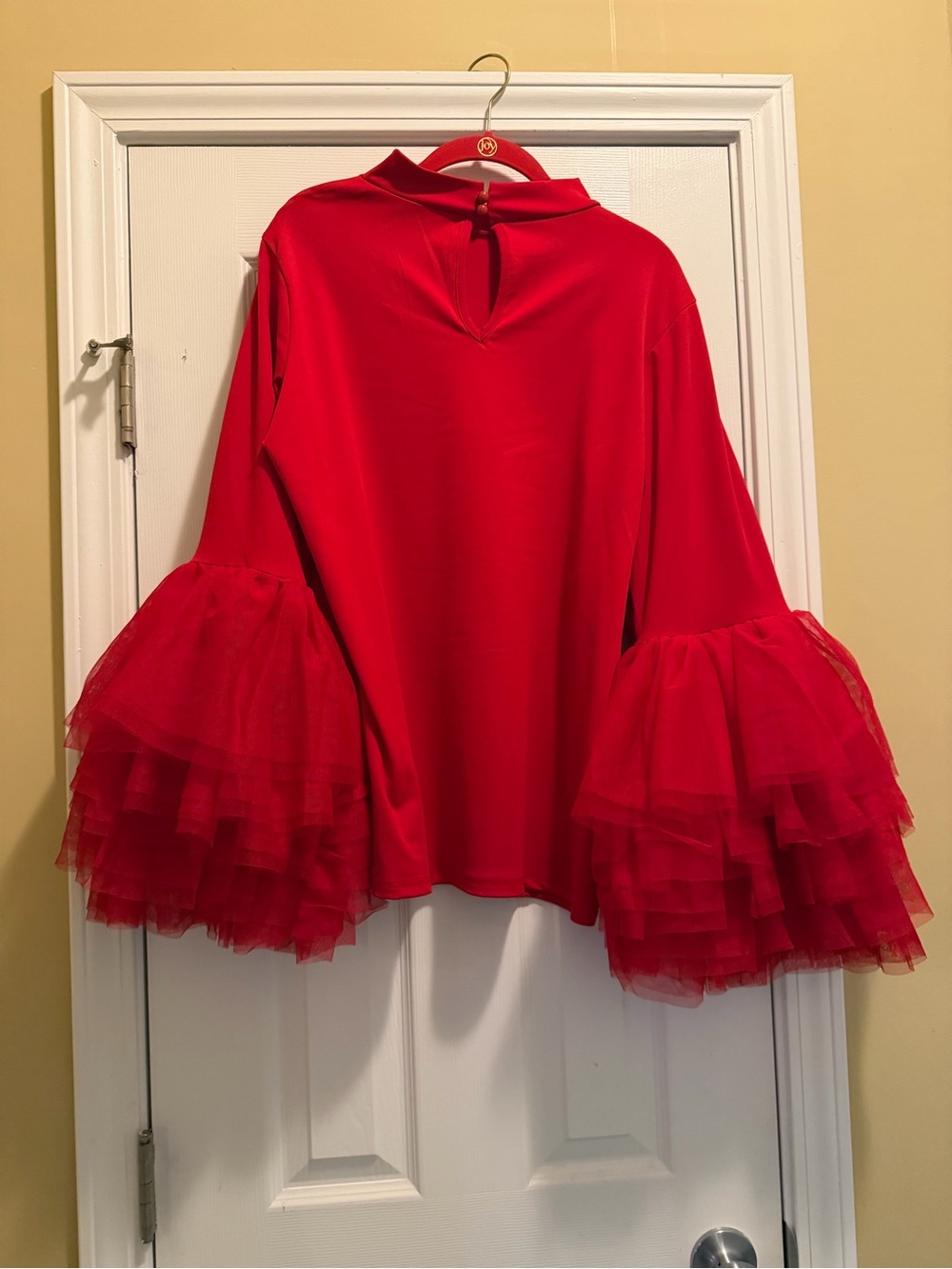 Red Knit Ruffle Sleeves Top - Picture 10 of 15